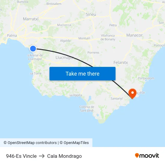946-Es Vincle to Cala Mondrago map