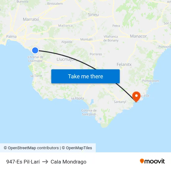 947-Es Pil·Larí to Cala Mondrago map
