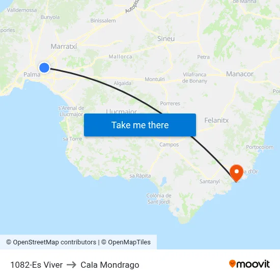 1082-Es Viver to Cala Mondrago map