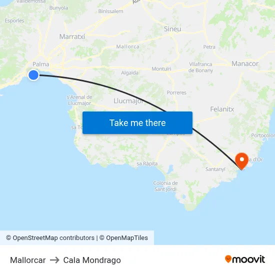 Mallorcar to Cala Mondrago map
