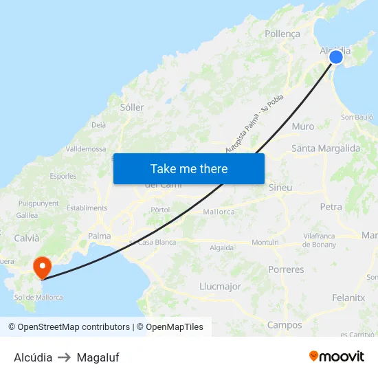 Alcúdia to Magaluf map