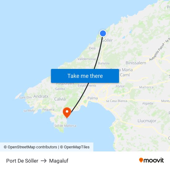 Port De Sóller to Magaluf map