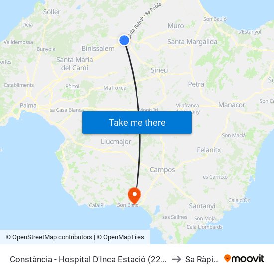 Constància - Hospital D'Inca Estació (225) to Sa Ràpita map