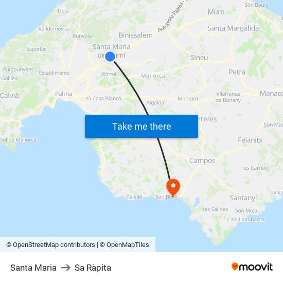 Santa Maria to Sa Ràpita map