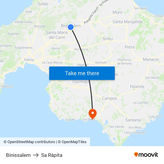Binissalem to Sa Ràpita map