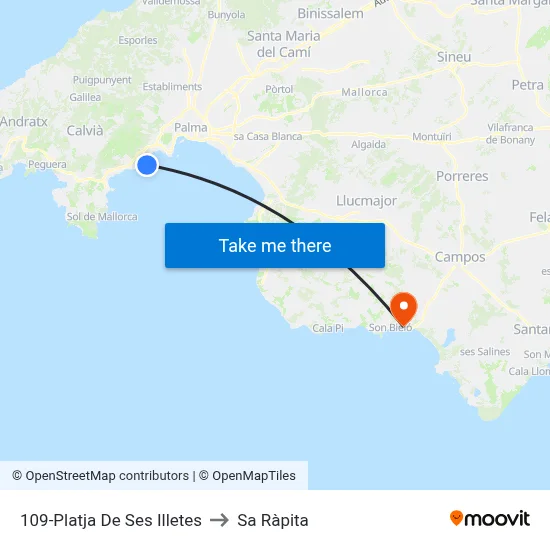 109-Platja De Ses Illetes to Sa Ràpita map