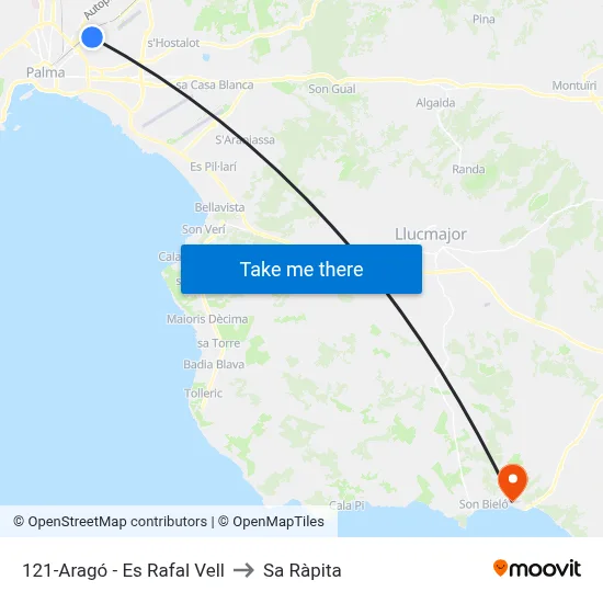 121-Aragó - Es Rafal Vell to Sa Ràpita map