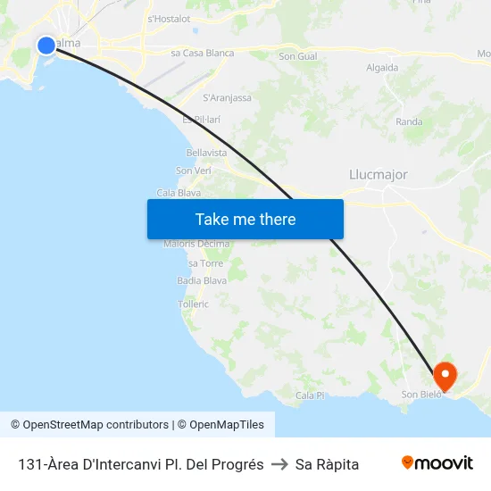 131-Àrea D'Intercanvi Pl. Del Progrés to Sa Ràpita map