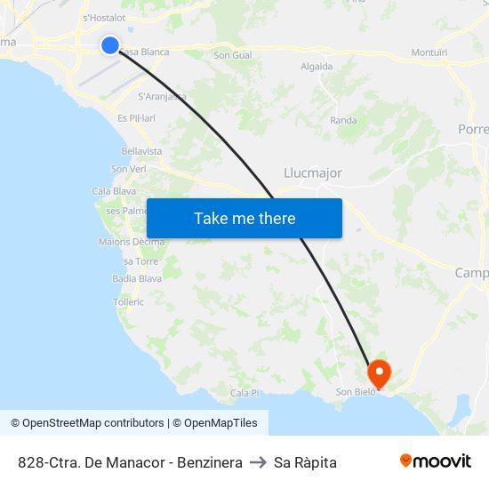 828-Ctra. De Manacor - Benzinera to Sa Ràpita map