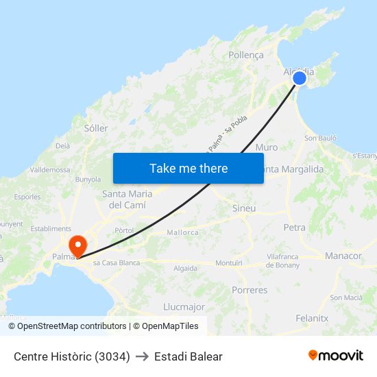 Centre Històric (3034) to Estadi Balear map