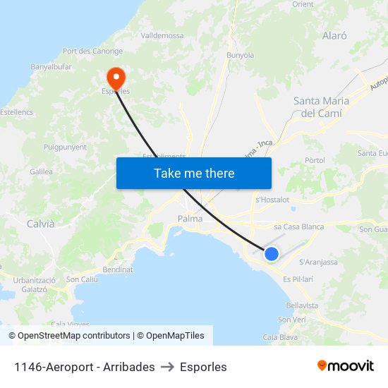 1146-Aeroport - Arribades to Esporles map