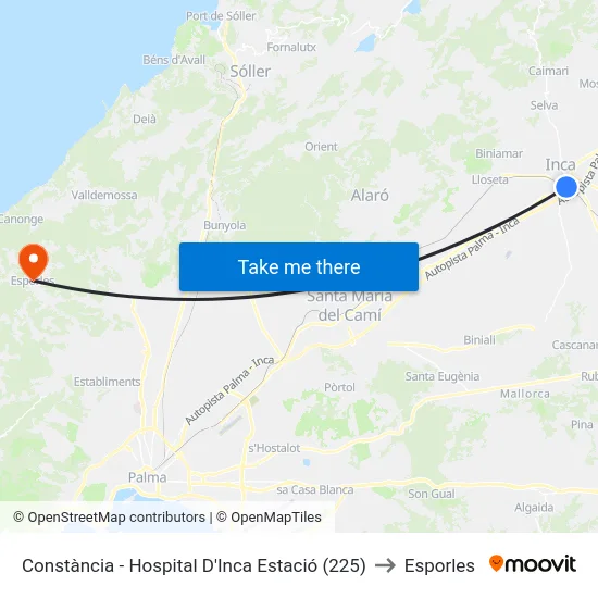 Constància - Hospital D'Inca Estació (225) to Esporles map