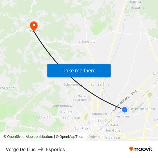 Verge De Lluc to Esporles map