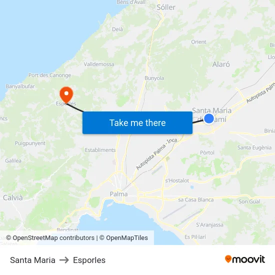 Santa Maria to Esporles map