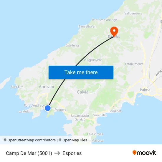 Camp De Mar (5001) to Esporles map