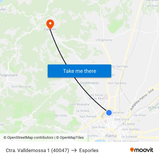 Ctra. Valldemossa 1 (40047) to Esporles map