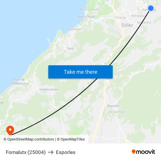 Fornalutx (25004) to Esporles map