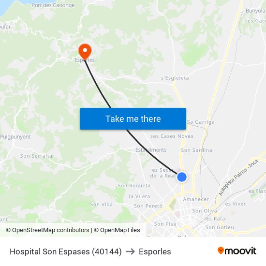 Hospital Son Espases (40144) to Esporles map