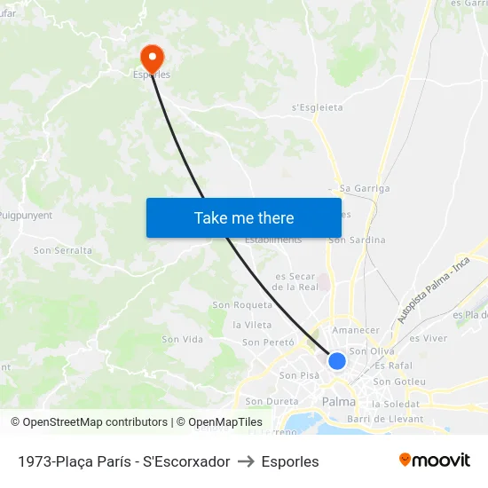 1973-Plaça París - S'Escorxador to Esporles map
