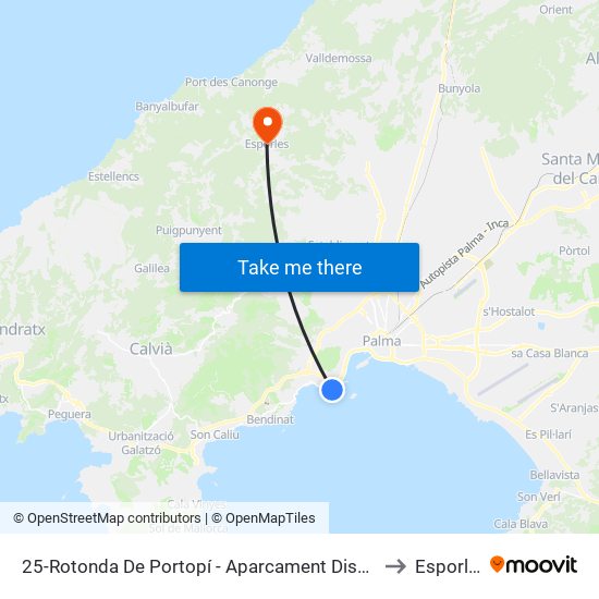 25-Rotonda De Portopí - Aparcament Dissuasiu to Esporles map