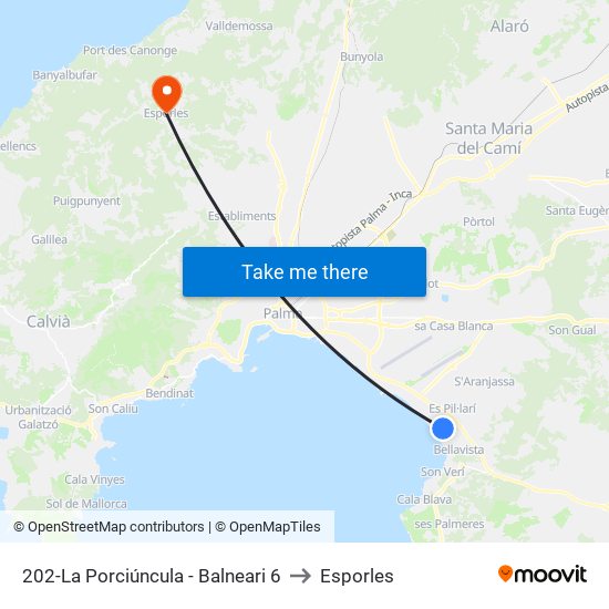 202-La Porciúncula - Balneari 6 to Esporles map