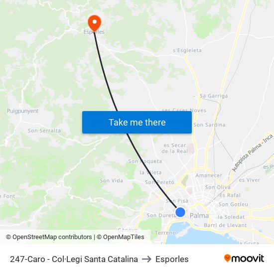 247-Caro - Col·Legi Santa Catalina to Esporles map