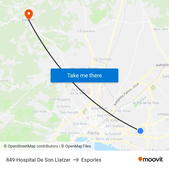 849-Hospital De Son Llatzer to Esporles map