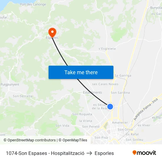 1074-Son Espases - Hospitalització to Esporles map