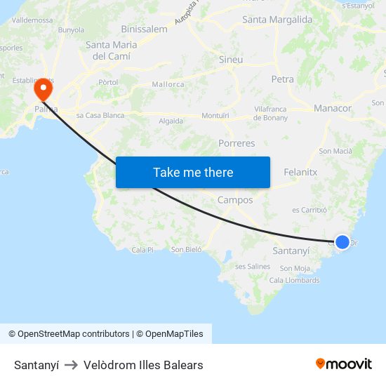 Santanyí to Velòdrom Illes Balears map