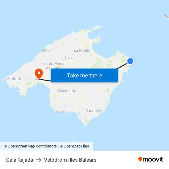 Cala Rajada to Velòdrom Illes Balears map