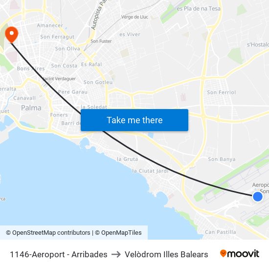 1146-Aeroport - Arribades to Velòdrom Illes Balears map