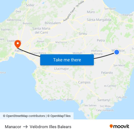 Manacor to Velòdrom Illes Balears map