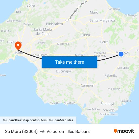 Sa Mora (33004) to Velòdrom Illes Balears map