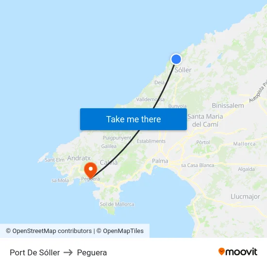 Port De Sóller to Peguera map