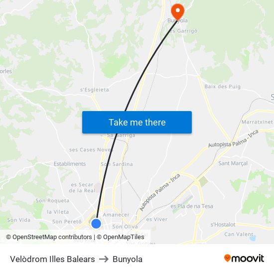 Velòdrom Illes Balears to Bunyola map