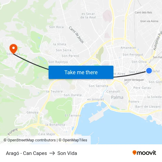 Aragó - Can Capes to Son Vida map