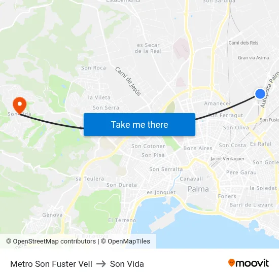Metro Son Fuster Vell to Son Vida map