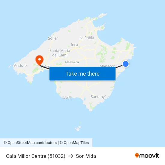 Cala Millor Centre (51032) to Son Vida map