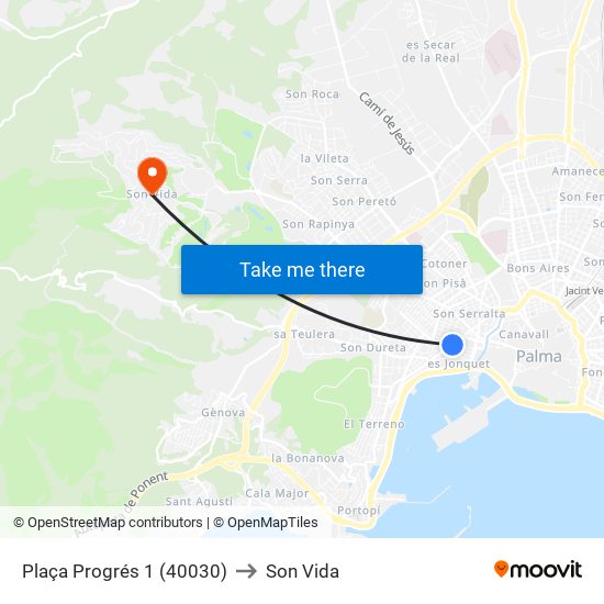 Plaça Progrés 1 (40030) to Son Vida map