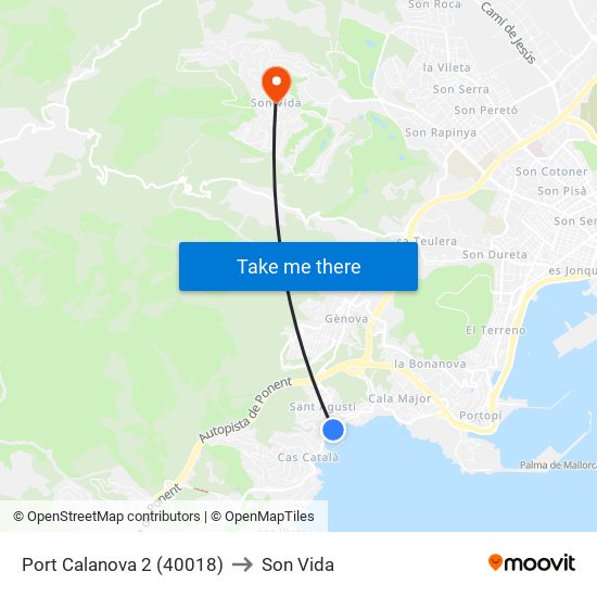 Port Calanova 2 (40018) to Son Vida map