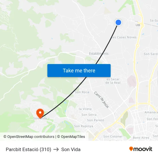 Parcbit Estació (310) to Son Vida map