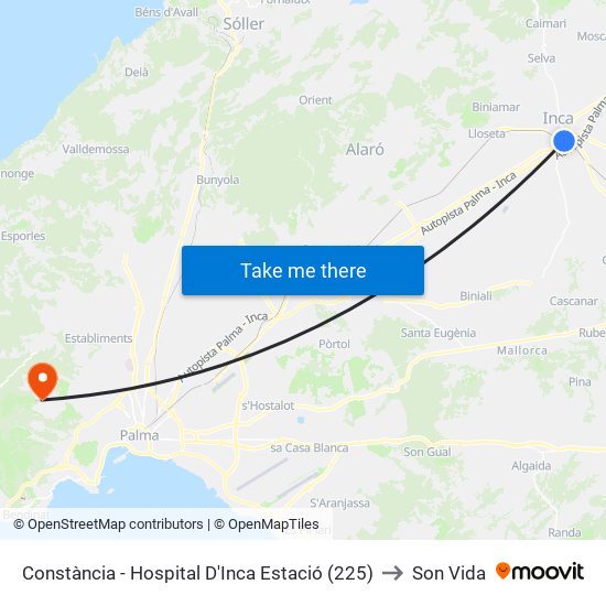Constància - Hospital D'Inca Estació (225) to Son Vida map