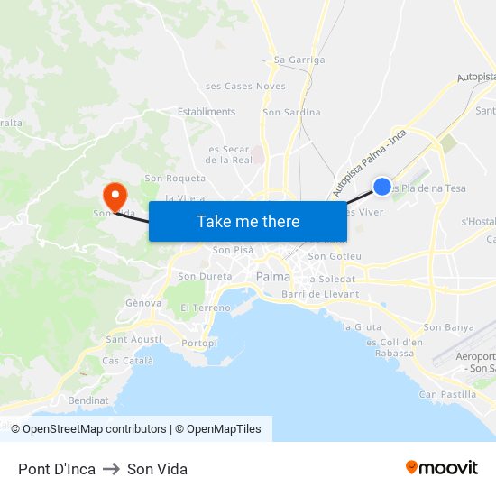 Pont D'Inca to Son Vida map