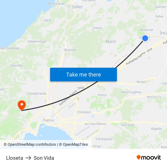 Lloseta to Son Vida map