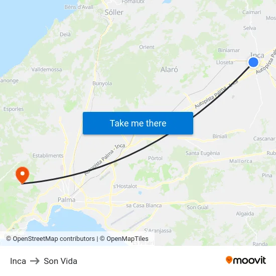 Inca to Son Vida map