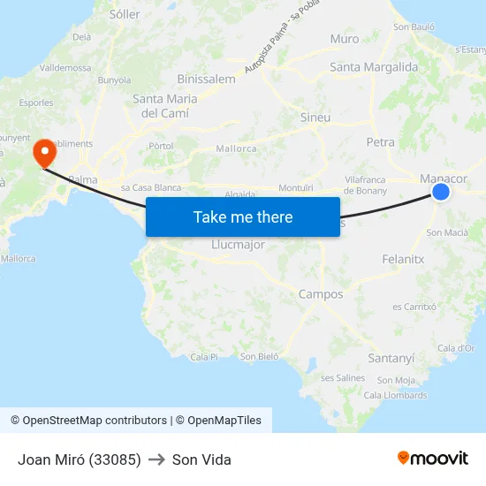 Joan Miró (33085) to Son Vida map