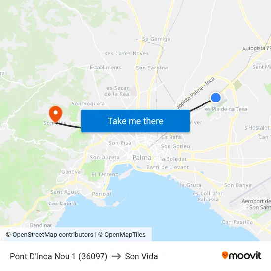 Pont D'Inca Nou 1 (36097) to Son Vida map