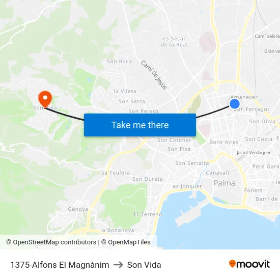 1375-Alfons El Magnànim to Son Vida map