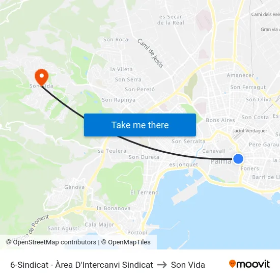 6-Sindicat - Àrea D'Intercanvi Sindicat to Son Vida map