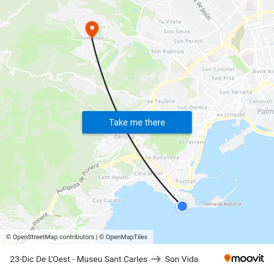 23-Dic De L'Oest - Museu Sant Carles to Son Vida map